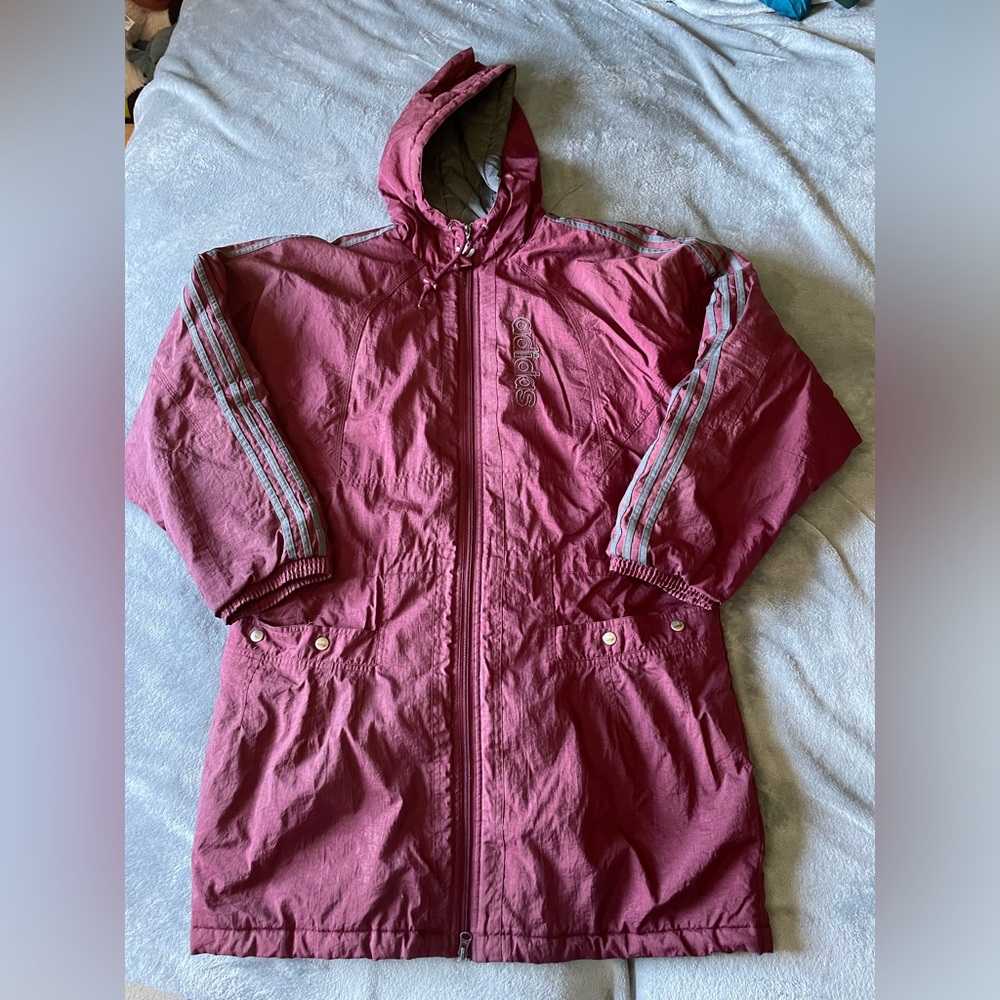 Vintage Adidas Football Size Medium Long Puffer Coat Maroon